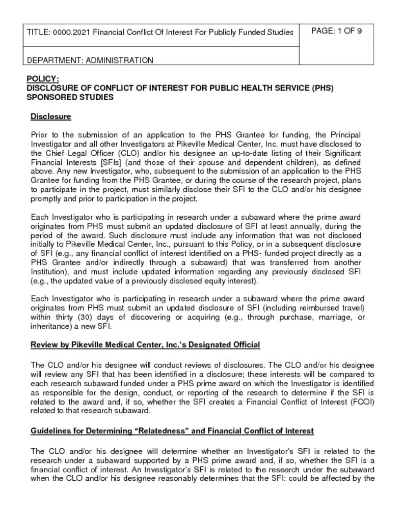 thumbnail of 0000.2021 Financial Conflict of Interest for Publicly Funded Studies 8-25-2021