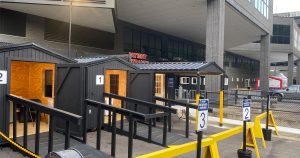 Photo of COVID testing huts at Pikeville Medical Center (old location)