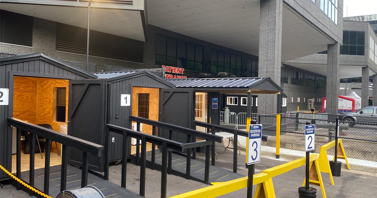 Photo of COVID testing huts at Pikeville Medical Center (old location)