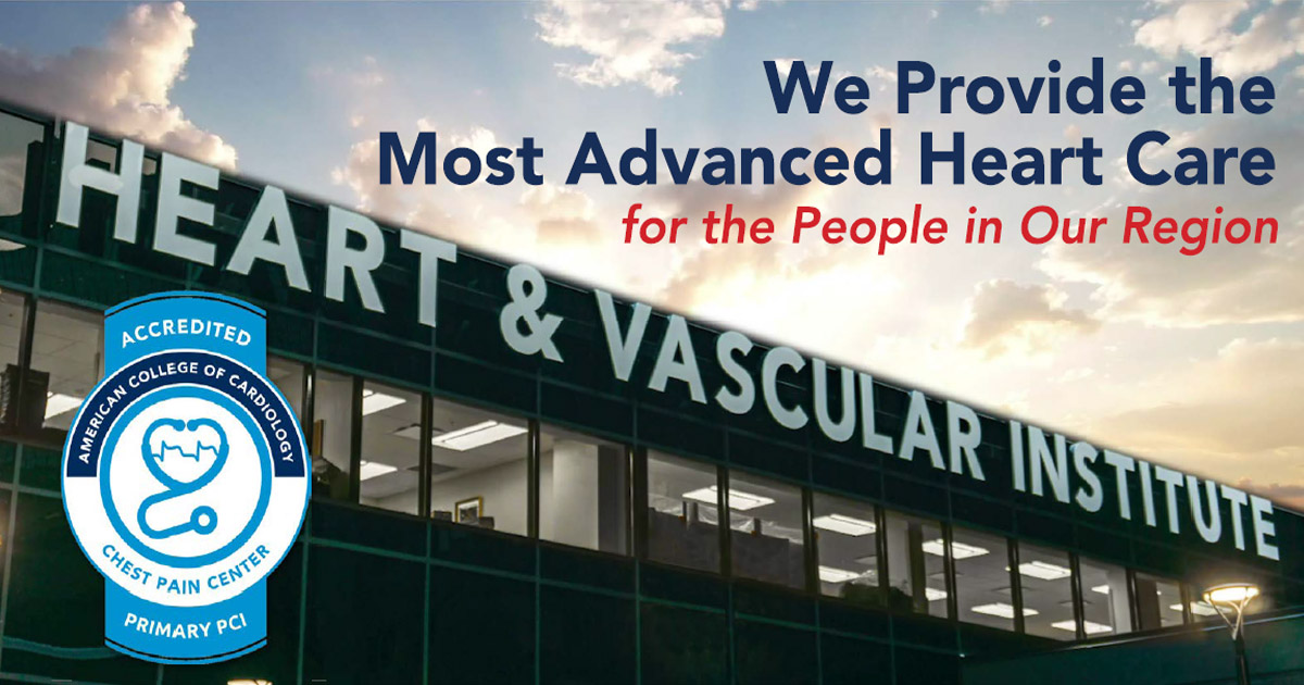 Graphic of the Heart institute at sunset with ACC accreditation logo.